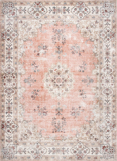 Coco Kindred Peachy Pink Modern Distressed Machine Washable Rug